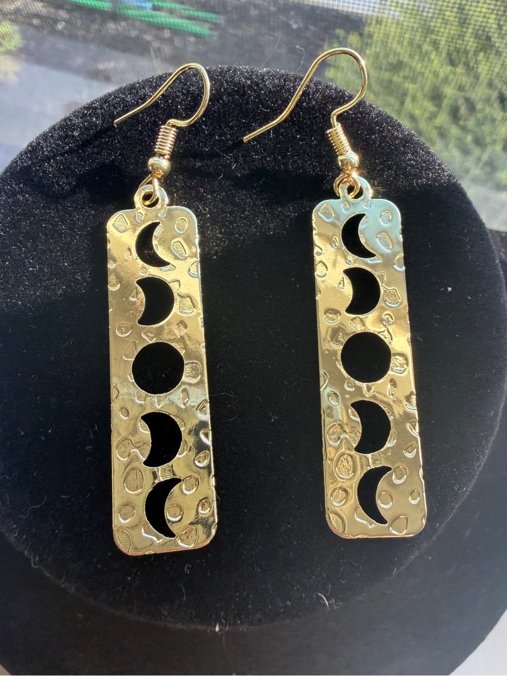 Gold Tone Moon Phase Drop Earrings